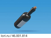 Винная бутылка с пробкой. 3d-значок. Мультяшный минималистичный стиль. Рендеринг. Марочный винный напиток из сортов мерло, бургундия, каберне. Стоковая иллюстрация, иллюстратор Юлия Мелешина / Фотобанк Лори
