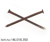 Two old rusty nail isolated on a white background. Стоковое фото, фотограф Елена  Попкова / Фотобанк Лори