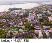 View from drone of Voronezh on bank of river. Стоковое фото, фотограф Яков Филимонов / Фотобанк Лори
