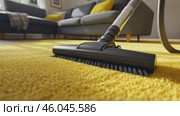 Cleaning orange carpet with vacuum cleaner at home. Living space. Professional Vacuuming a Soft Rug in Apartment. Modern Stylish Living Room Space Background. Clean Sweep. House work. Cleaning Service. Стоковое AI-видео, аниматор Марина Демидюк / Фотобанк Лори
