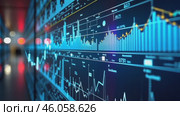Computer screen shows a series of graphs and numbers. Стоковое AI-видео, аниматор Sergey Grishin / Фотобанк Лори
