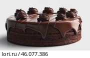 Whole Round Sacher torte wide long banner. Brown Chocolate famous Sachertorte cake with apricot jam on white background. Typical Austrian original brown sponge cake dessert with spreading cocoa glaze. Стоковое AI-видео, аниматор Марина Демидюк / Фотобанк Лори