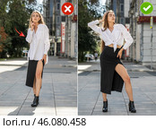 Common mistakes in female posing and how to avoid them. Photo poses. Стоковое фото, фотограф Андрей Аркуша / Фотобанк Лори