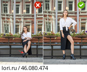 Common mistakes in female posing and how to avoid them. Photo poses. Стоковое фото, фотограф Андрей Аркуша / Фотобанк Лори
