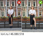 Common mistakes in female posing and how to avoid them. Photo poses. Стоковое фото, фотограф Андрей Аркуша / Фотобанк Лори