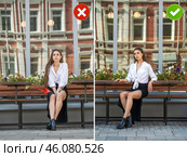 Common mistakes in female posing and how to avoid them. Photo poses. Стоковое фото, фотограф Андрей Аркуша / Фотобанк Лори