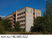 Заброшенное кирпичное здание в лесу (2022 год). Редакционное фото, фотограф DamienTn / Фотобанк Лори