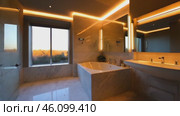 Bathroom with a large tub and a mirror. Стоковое AI-видео, аниматор Sergey Grishin / Фотобанк Лори