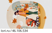 A young mother walks with a newborn who is in a stroller. Illustration for landing pages and magazine articles. Young modern european woman on a walk among nature. Стоковое AI-видео, аниматор Ирина Старикова / Фотобанк Лори