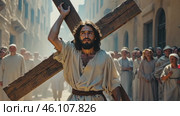 Jesus Christ carrying the Holy Cross on a vintage background. Стоковое AI-видео, аниматор Ирина Старикова / Фотобанк Лори