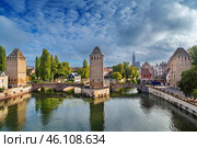 Panorama of bridge Ponts Couverts, Strasbourg, France (2016 год). Стоковое фото, фотограф Boris Breytman / Фотобанк Лори