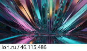 Vibrant reflection of colorful light through angled glass panels in an artistic display. Стоковое AI-изображение, AI-художник Сергей Толмачёв / Фотобанк Лори