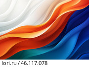 Abstract colorful wavy background flowing smoothly in blue orange and white. Стоковое AI-изображение, AI-художник Иван Рябоконь / Фотобанк Лори