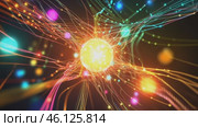 Golden energy core pulsating with colorful light streaks. Стоковое AI-видео, аниматор Юрий Поздников / Фотобанк Лори