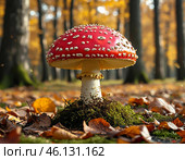 Красный мухомор (Amanita muscaria) Стоковое AI-изображение, AI-художник Руслан Лесков / Фотобанк Лори
