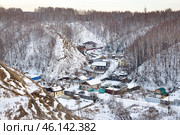 Город Тобольск. Дома в овраге  зимой. Улица Вершина (2015 год). Стоковое фото, фотограф Александр Тараканов / Фотобанк Лори