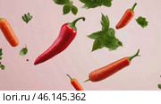 Various colorful vegetables falling at pale pink background. Flying veggie on a plain pastel color backdrop. Healthy food. Detox and dieting concept. Fresh carrot, pepper, broccoli, tomato levitating. Стоковое AI-видео, аниматор Марина Демидюк / Фотобанк Лори