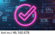 Neon pink check mark is displayed on a computer screen. Стоковое AI-видео, аниматор Sergey Grishin / Фотобанк Лори