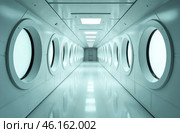 Retrofuturism interior of the building, free space corridor. AI Generative. Стоковое AI-изображение, AI-художник Spirit River / Фотобанк Лори