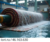 Automatic washing and cleaning of carpets. Industrial line for washing carpets. Стоковое AI-изображение, AI-художник Евгений Ткачёв / Фотобанк Лори