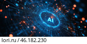 Синий круг с красной точкой посередине и словом AI, написанным белым цветом. Стоковое AI-изображение, AI-художник Ярославский Максим / Фотобанк Лори