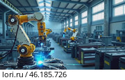 Robot is in a factory with other robots. Стоковое AI-видео, аниматор Sergey Grishin / Фотобанк Лори