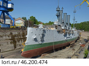 Крейсер Аврора на ремонте (2016 год). Редакционное фото, фотограф Юрий Николаев / Фотобанк Лори