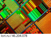Silicon semiconductor wafer close-up. In electronics, a wafer also called a slice or substrate is a thin slice of semiconductor, a crystalline silicon, used for the fabrication of integrated circuits. Стоковое фото, фотограф Андрей Армягов / Фотобанк Лори