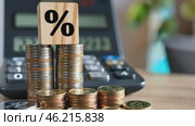 Tax season Taxation. Percent sign on wooden block, calculator, coins stack. Paperwork, financial research, report. Calculate tax return. Personal banking. Finance. Planning budget. Calculating expense. Стоковое AI-видео, аниматор Марина Демидюк / Фотобанк Лори