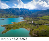 Panoramic view over Embalse de Zahara inland lake, Andalusia, Spain. Стоковое фото, фотограф Яков Филимонов / Фотобанк Лори