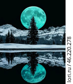 Bright disk of the moon, full moon. Night landscape. Стоковое AI-изображение, AI-художник Сергей Елизарьев / Фотобанк Лори