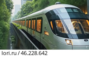 Train is traveling through a forest with green plants growing on the tracks. Стоковое AI-видео, аниматор Sergey Grishin / Фотобанк Лори