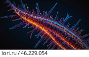 one bacteriao of Mycoplasma pheumoniama. Microscopic View Reveals Vibrant Details of a Bacterium in Captivating Color at the Cellular Scale. Стоковое AI-изображение, AI-художник Оксана Медведева / Фотобанк Лори