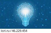 A light bulb that emits a stream of energy in space. An electrical device for connecting and distributing energy. Стоковое AI-изображение, AI-художник Антон Слабоспицкий / Фотобанк Лори