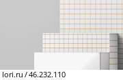Empty podium for product placement presentation with white tiles and grid pattern, 3D rendering, minimalist design, modern background, clean and simple, geometric shape. Стоковое фото, фотограф Павел Муравьев / Фотобанк Лори