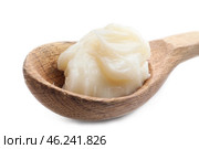 Spoon with lard on white background. Стоковое фото, фотограф Pixel_shot / Фотобанк Лори