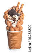 Delicious sweet bubble waffle in cup on white background. Стоковое фото, фотограф Pixel_shot / Фотобанк Лори
