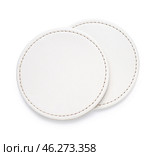 Leather drink coasters isolated on white background. Стоковое фото, фотограф Pixel_shot / Фотобанк Лори