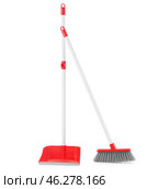 Dustpan with broom isolated on white background. Стоковое фото, фотограф Pixel_shot / Фотобанк Лори