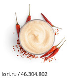 Bowl of tasty chipotle sauce on white background. Стоковое фото, фотограф Pixel_shot / Фотобанк Лори