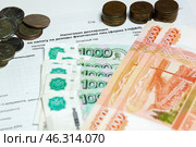 Налоговая декларация на доходы физических лиц деньги  монеты купюры рубли Tax declaration on income of individuals banknotes coins rubles. Стоковое фото, фотограф Константин Козлов / Фотобанк Лори