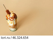 Delicious freak shake on color background. Стоковое фото, фотограф Pixel_shot / Фотобанк Лори