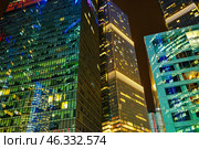 Бизнес-центр "Москва-Сити". Ночной вид (2024 год). Стоковое фото, фотограф Александр Тараканов / Фотобанк Лори