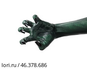 Halloween green witch's or zombie's hand isolated on white. Стоковое фото, фотограф Pixel_shot / Фотобанк Лори
