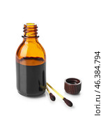 Bottle and cotton swabs with iodine on white background. Стоковое фото, фотограф Pixel_shot / Фотобанк Лори