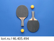 Ping pong rackets and balls on color background. Стоковое фото, фотограф Pixel_shot / Фотобанк Лори