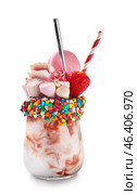 Delicious freak shake on white background. Стоковое фото, фотограф Pixel_shot / Фотобанк Лори