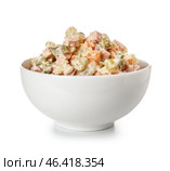 Bowl of tasty Olivier salad on white background. Стоковое фото, фотограф Pixel_shot / Фотобанк Лори