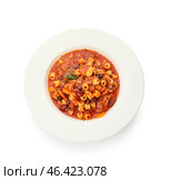 Bowl with tasty pasta and beans on white background. Стоковое фото, фотограф Pixel_shot / Фотобанк Лори
