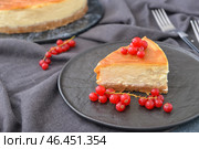 Тарелка с кусочком вкусного чизкейка на столе. Стоковое фото, фотограф Pixel_shot / Фотобанк Лори